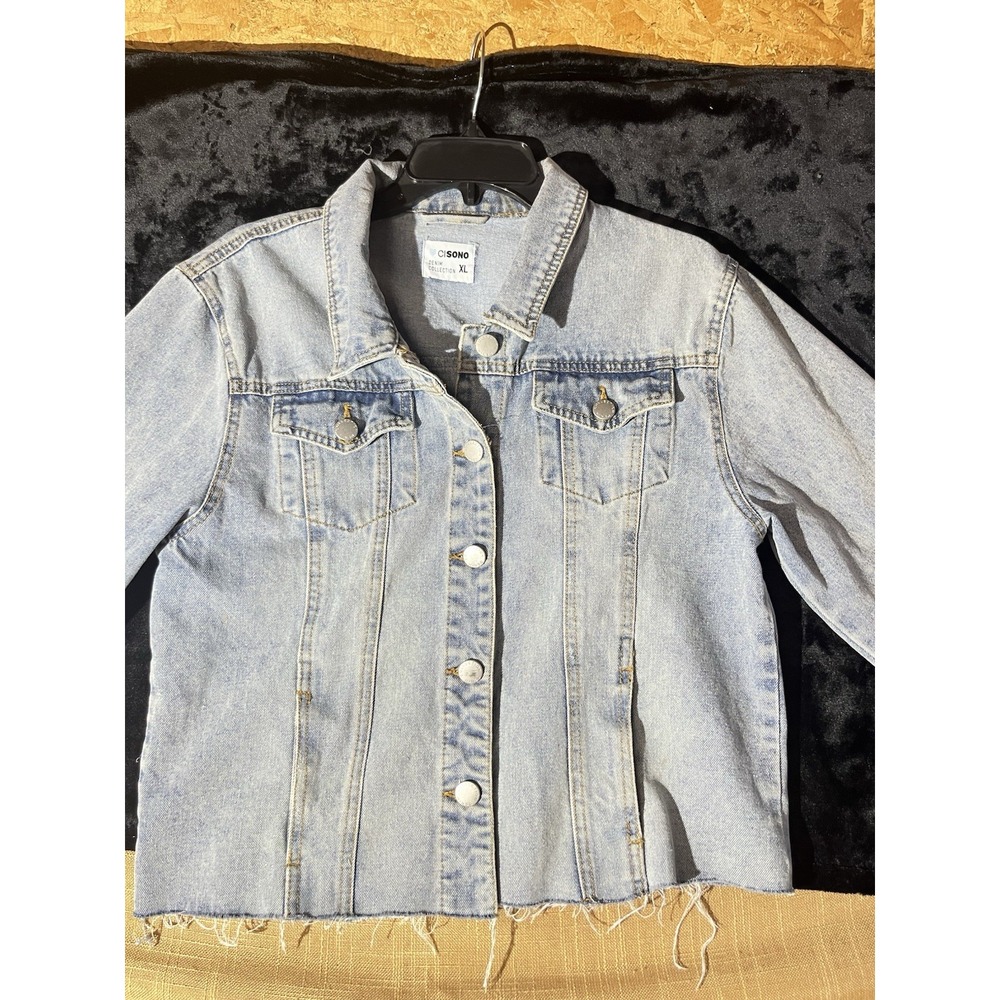 Ci Sono Acid Wash Cropped Denim Jacket Light Blue Distressed Frayed XL - Picture 3 of 11